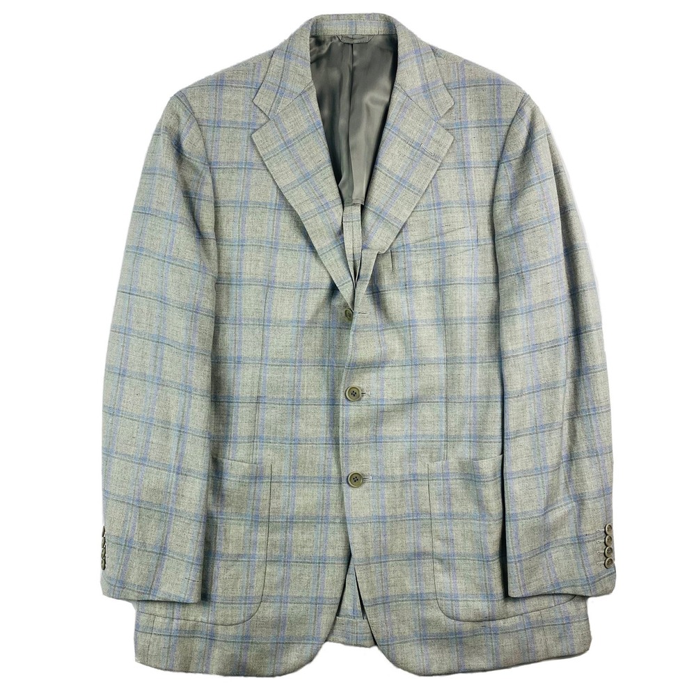 Belvest Gray Windowpane Checked Wool Linen Mens Blazer 40R G75832 Italy NWT
